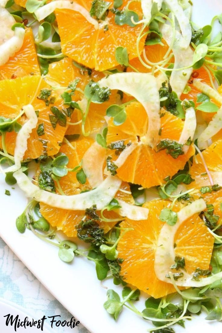 Orange Fennel Salad with Mint Vinaigrette -- This orange fennel salad is perfect in the dead of winter or in the heat of summer. The mint vinaigrette marries all the prominent flavors giving you with a dish that's fresh, vibrant and delicious. #midwestfoodie #salad #sidedish #winter #summer #healthy #simple #easy #quick #recipe