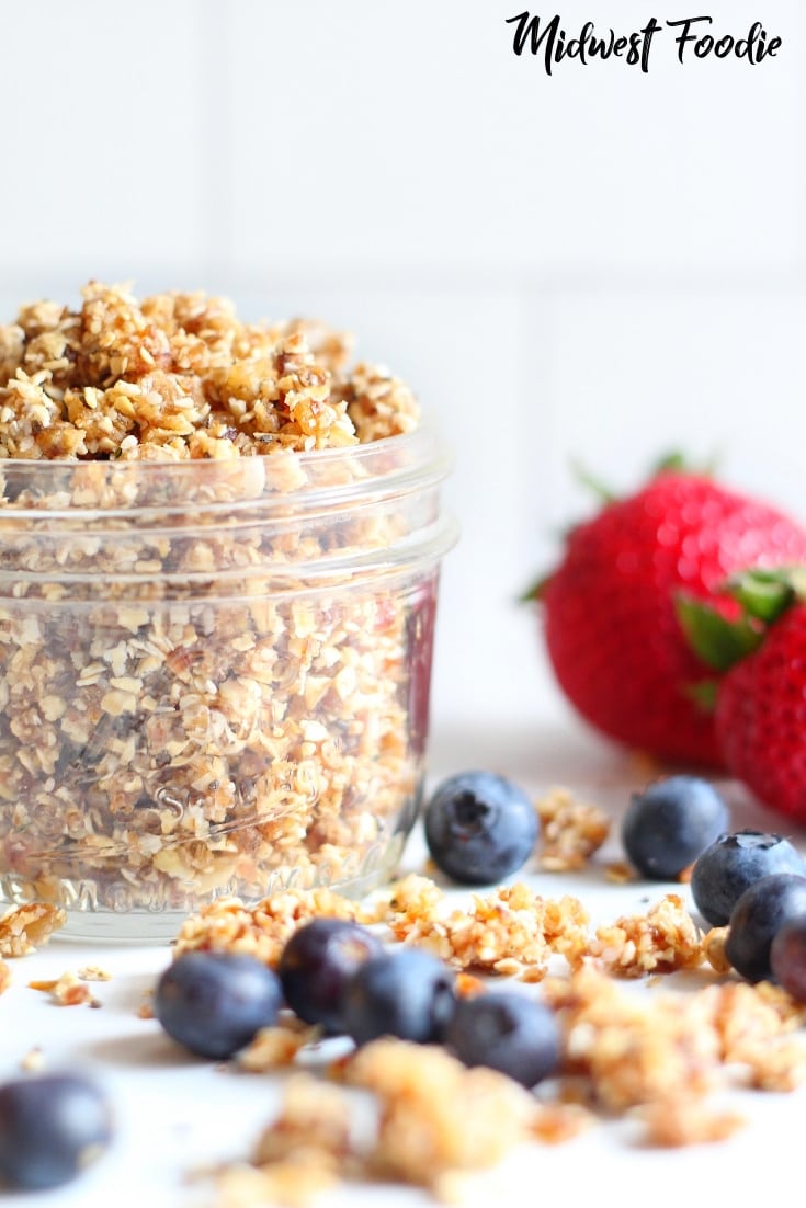 5 Minute Vegan Rawnola | Midwest Foodie | Not just for vegans!! This raw take on classic granola is the perfect healthy breakfast to fuel you through a busy morning! #vegan #recipe #healthy #granola #rawnola #breakfast #brunch #oats #oatmeal #cereal #coconut