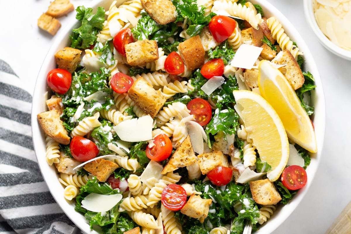 Kale Caesar Pasta Salad Midwest Foodie