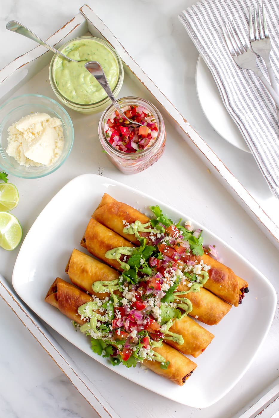 Ground Beef Flautas with Cilantro Avocado Sauce | Midwest Foodie