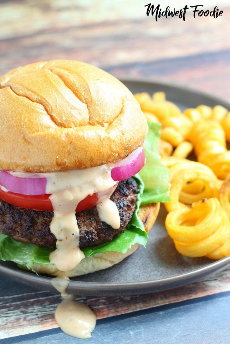 Secret Family Recipe Burger and Special Sauce -- Adding a minimal amount of dried spices and a moderate amount of Worcestershire, highlights the rich flavors of the amazing grass fed beef, elevating these burgers to another level. #midwestfoodie #grilling #simple #easy #familydinner #summer #grassfed #organic #beef #realfood #burger #specialsauce