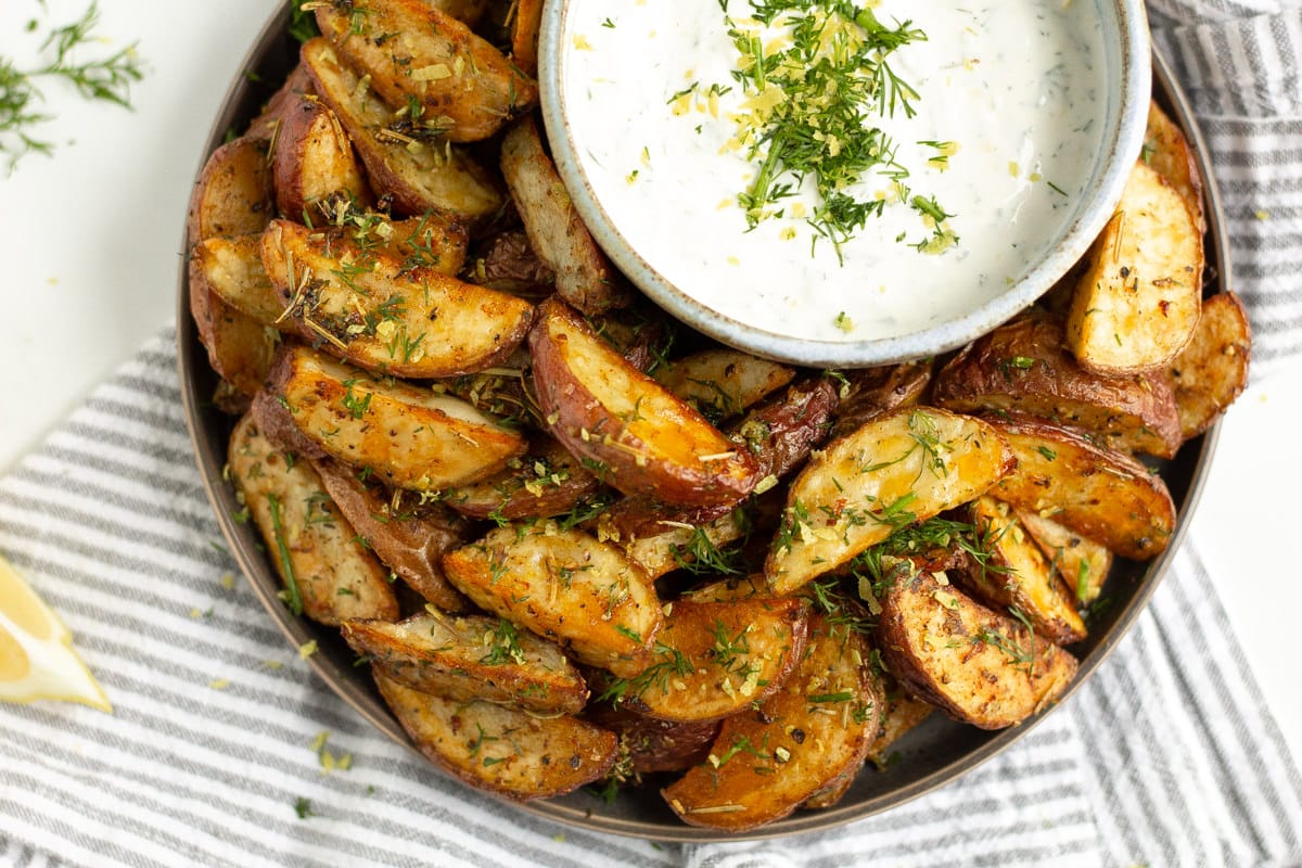 Greek Potato Wedges with Yogurt Sauce | Midwest Foodie