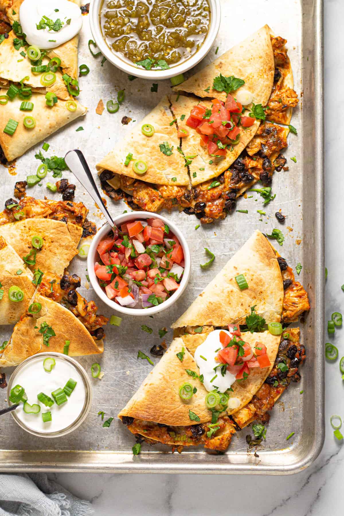 Sheet Pan Chicken Quesadillas - The Country Cook