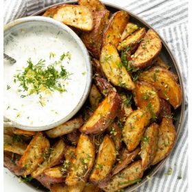 Pinterest pin of greek potato wedges