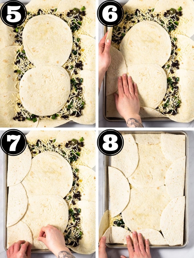 Collage of photos showing how to make quesadillas
