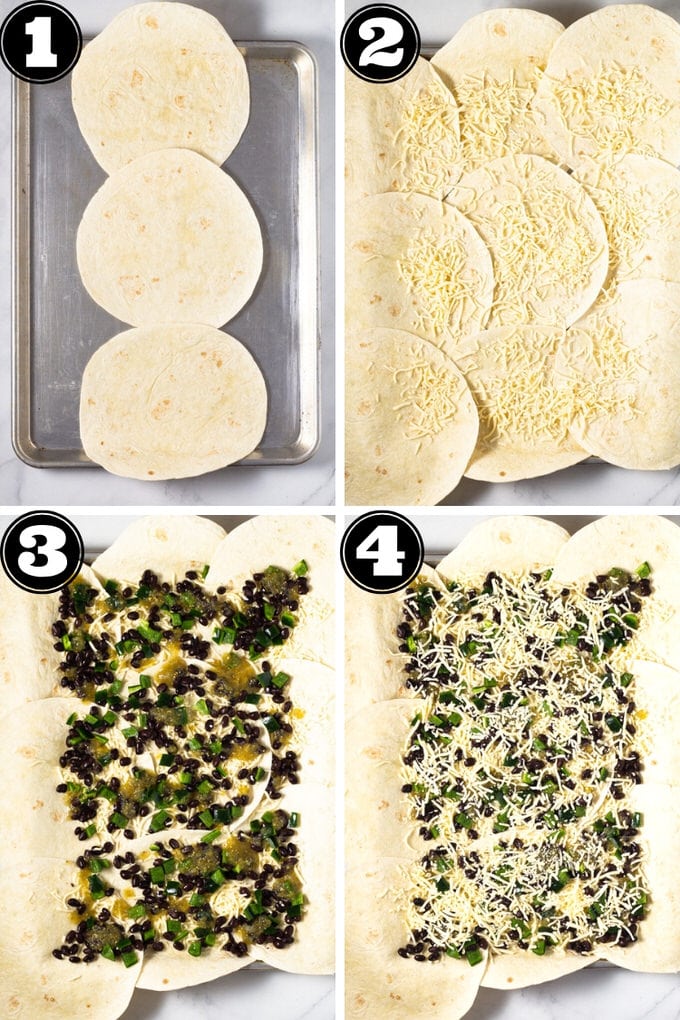 Collage of photos showing how to make quesadillas