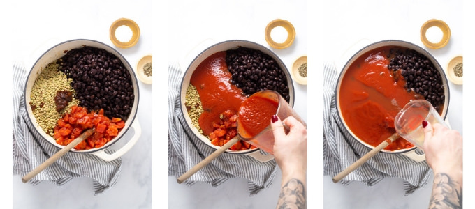 Collage of photos showing how to make black bean chili