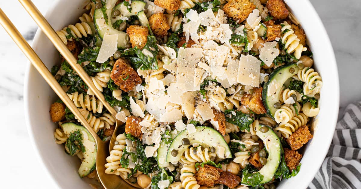 Kale Caesar Pasta Salad