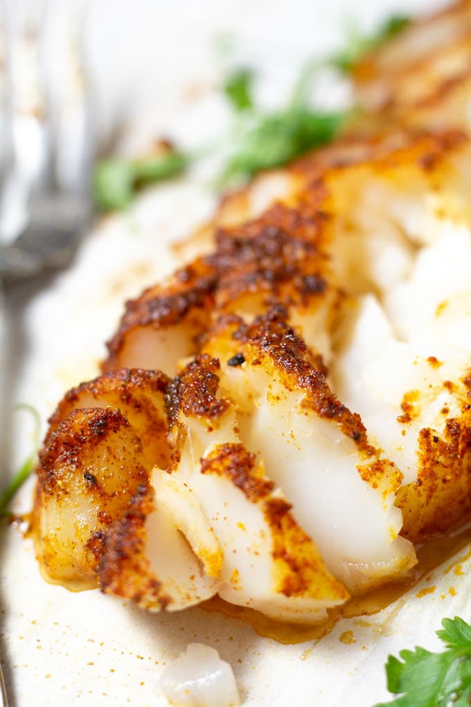 A close up shot of fresh baked fish fillet