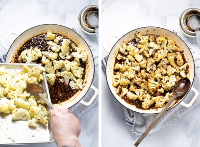 Collage of photos showing how to make Korean Cauliflower Lettuce Wraps