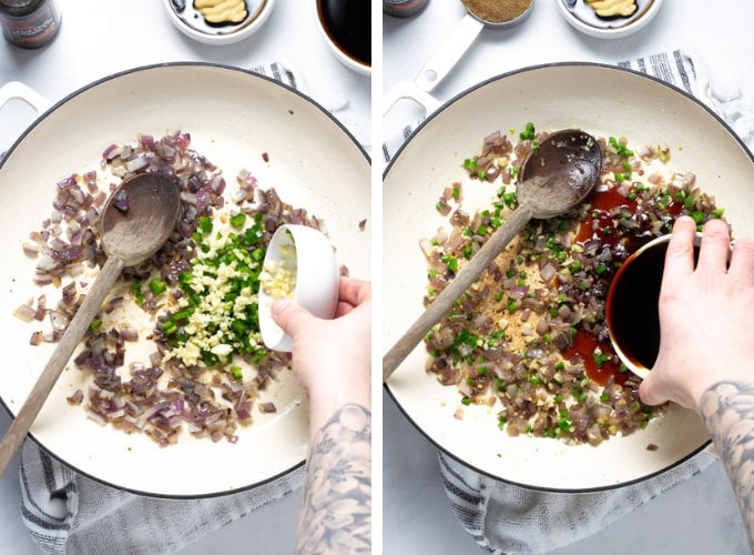 Collage of photos showing how to make Korean Cauliflower Lettuce Wraps