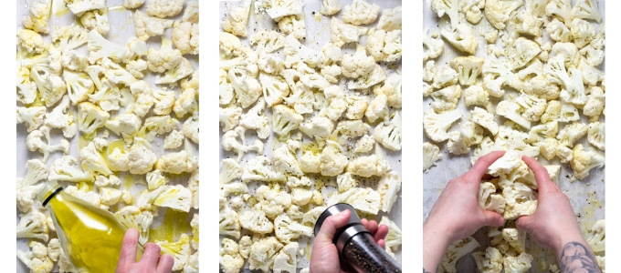 Collage of photos showing how to make Korean Cauliflower Lettuce Wraps