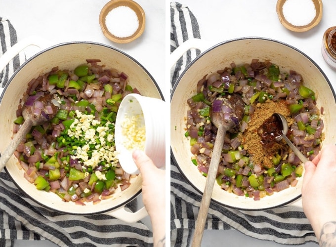 Collage of photos showing how to make short rib chili