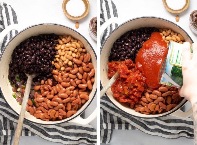 Collage of photos showing how to make short rib chili