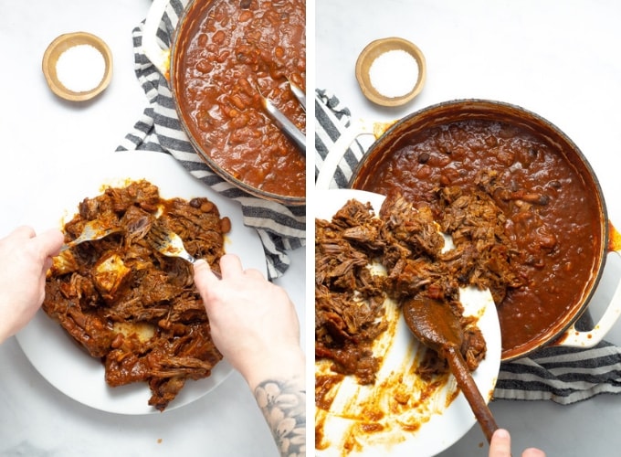 Collage of photos showing how to make short rib chili