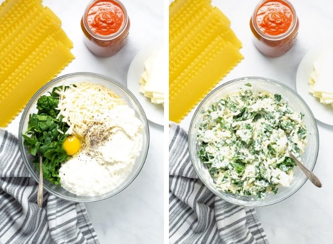 Collage of photos showing how to make homemade lasagna