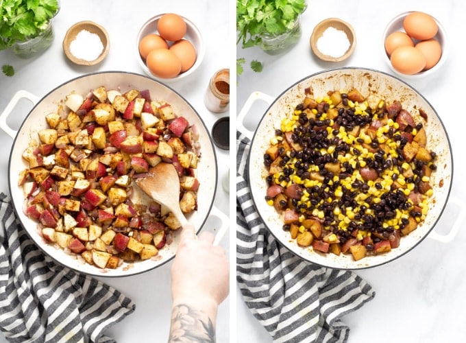 Collage of photos showing how to make breakfast bake