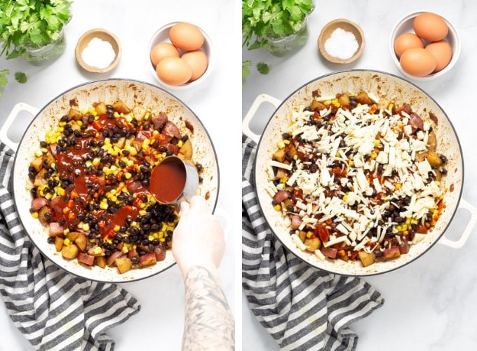 Collage of photos showing how to make breakfast bake