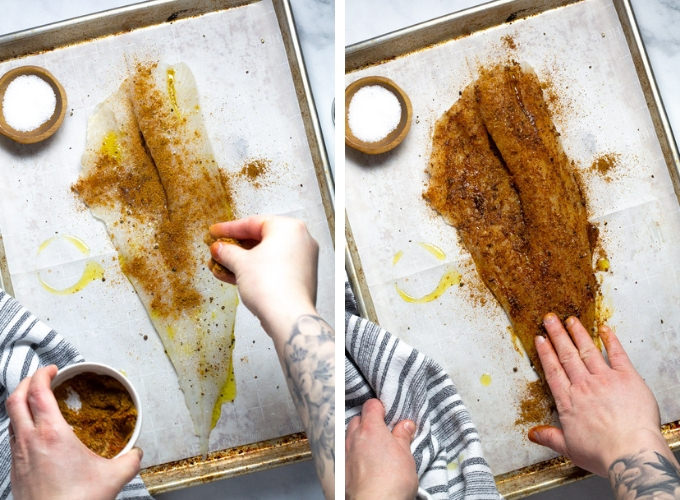 Collage of photos showing how to make fish tacos
