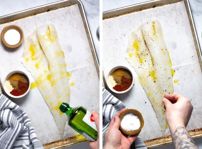Collage of photos showing how to make fish tacos