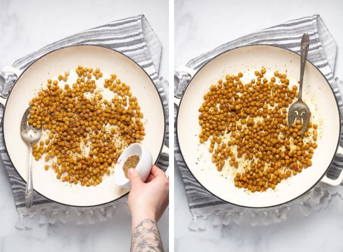 Collage of photos showing how to make chickpea gyros