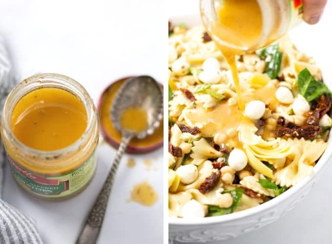 Collage of photos showing how to make sun dried tomato salad