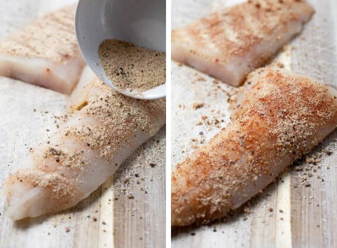 Collage of photo showing how to make lemon butter cod