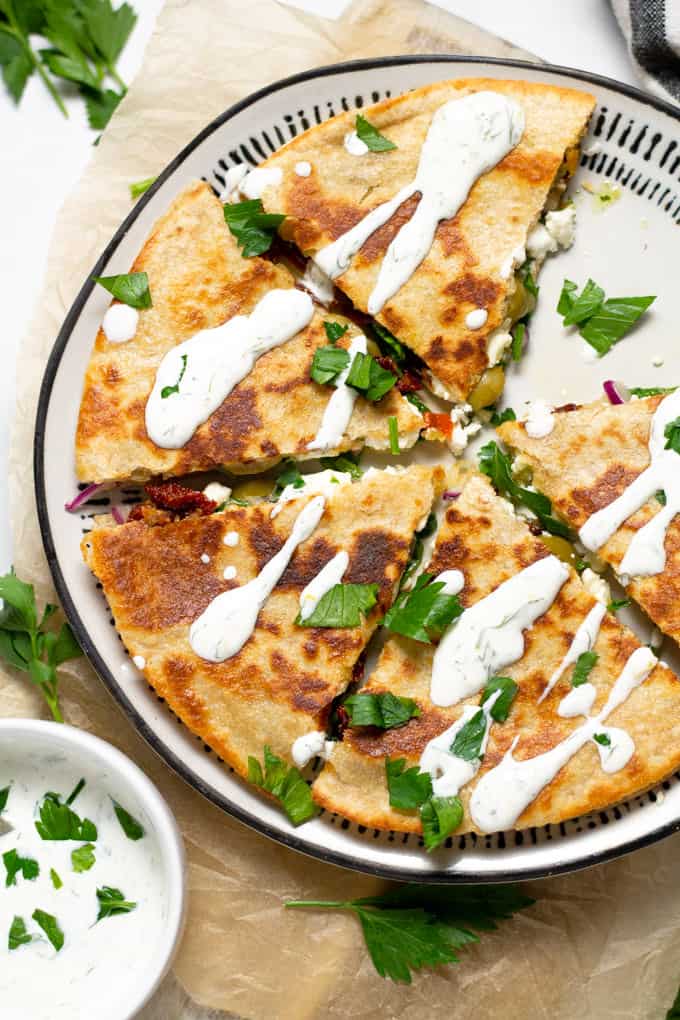 Greek Quesadillas with Yogurt Sauce | Midwest Foodie