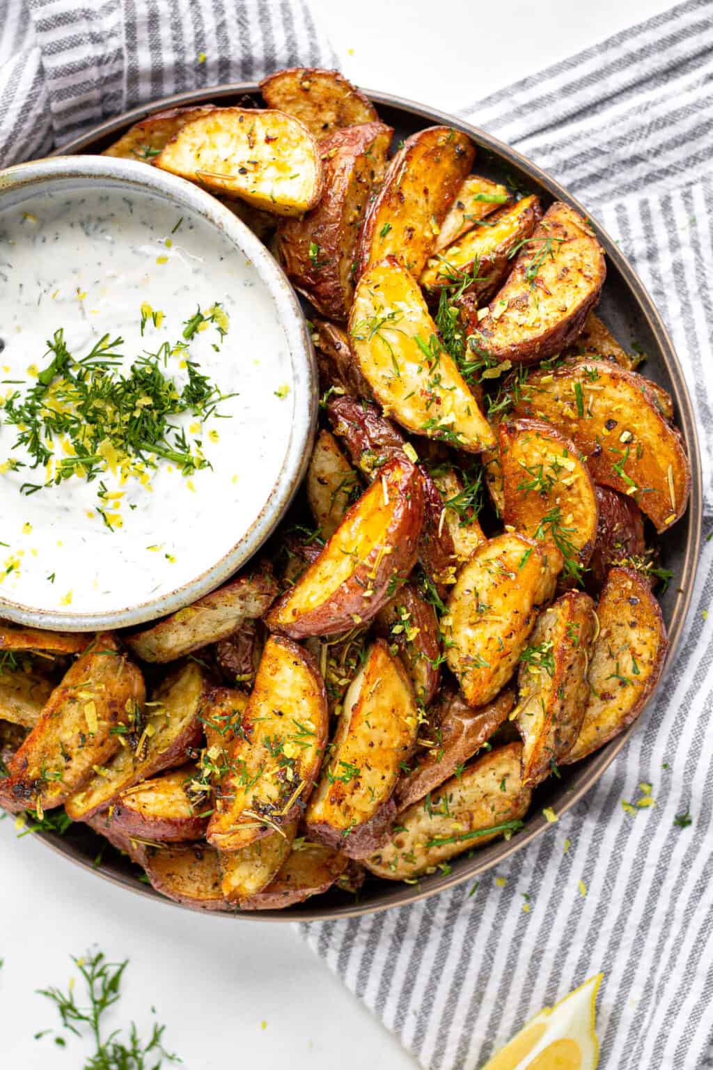 Greek Potato Wedges With Yogurt Sauce - Midwest Foodie