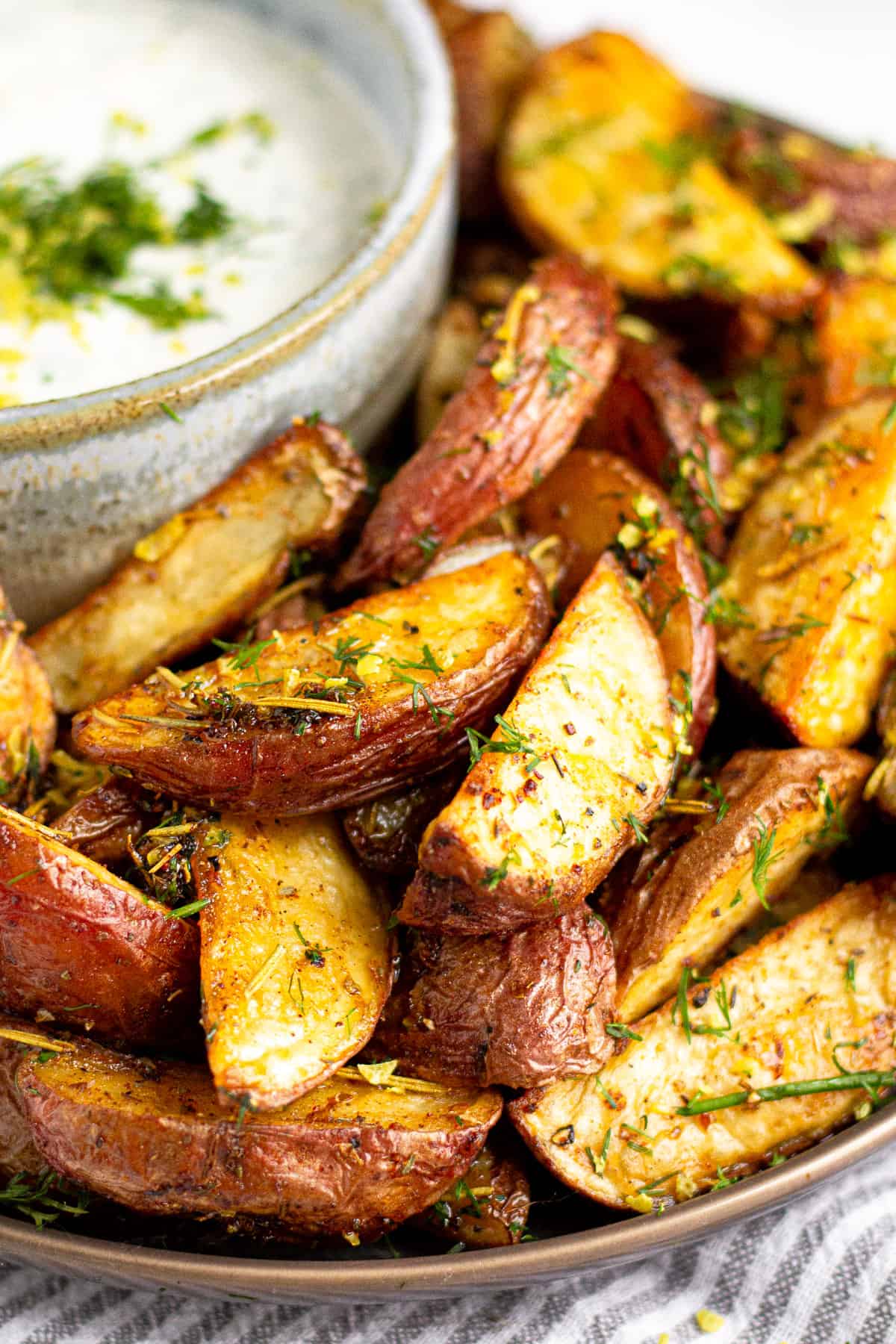 Greek Potato Wedges with Yogurt Sauce - Midwest Foodie