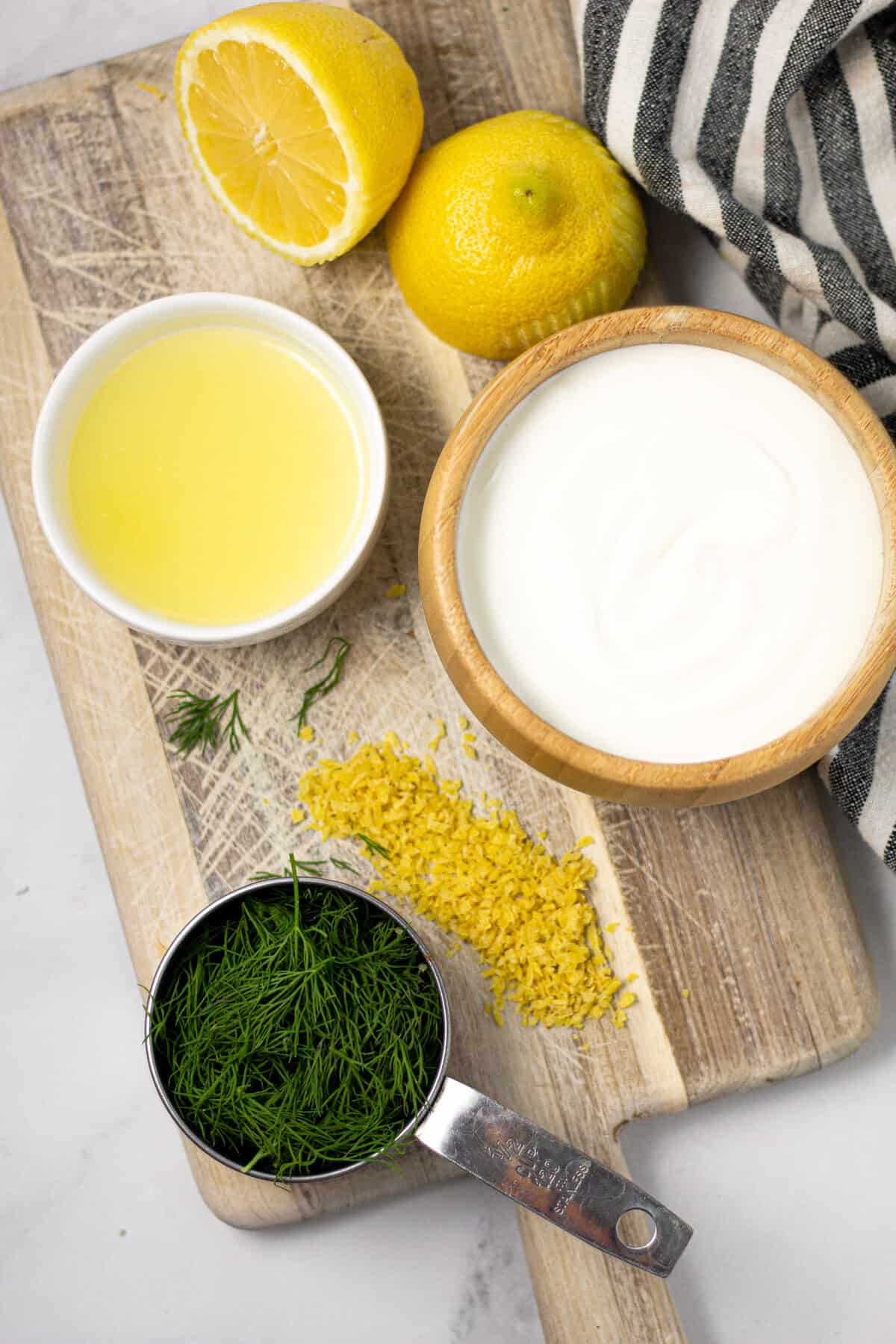 Overhead shot of ingredients to make homemade yogurt sauce