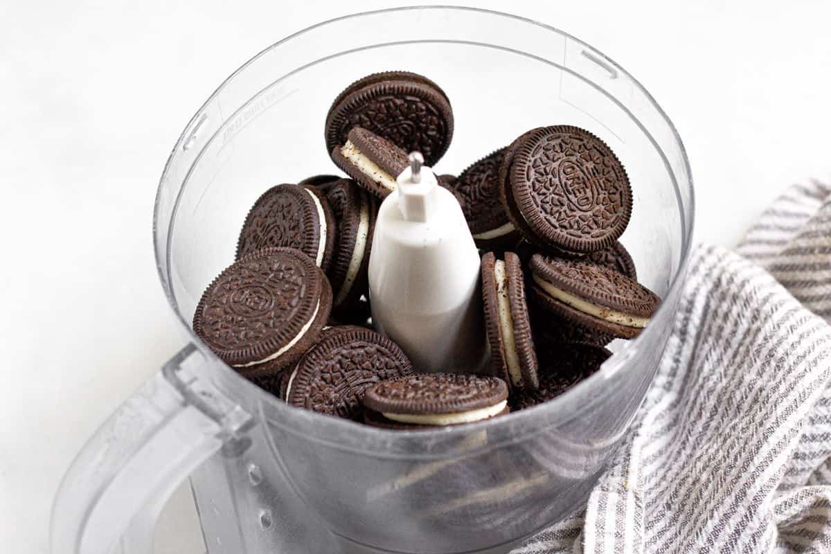 Food processor filled with oreos 