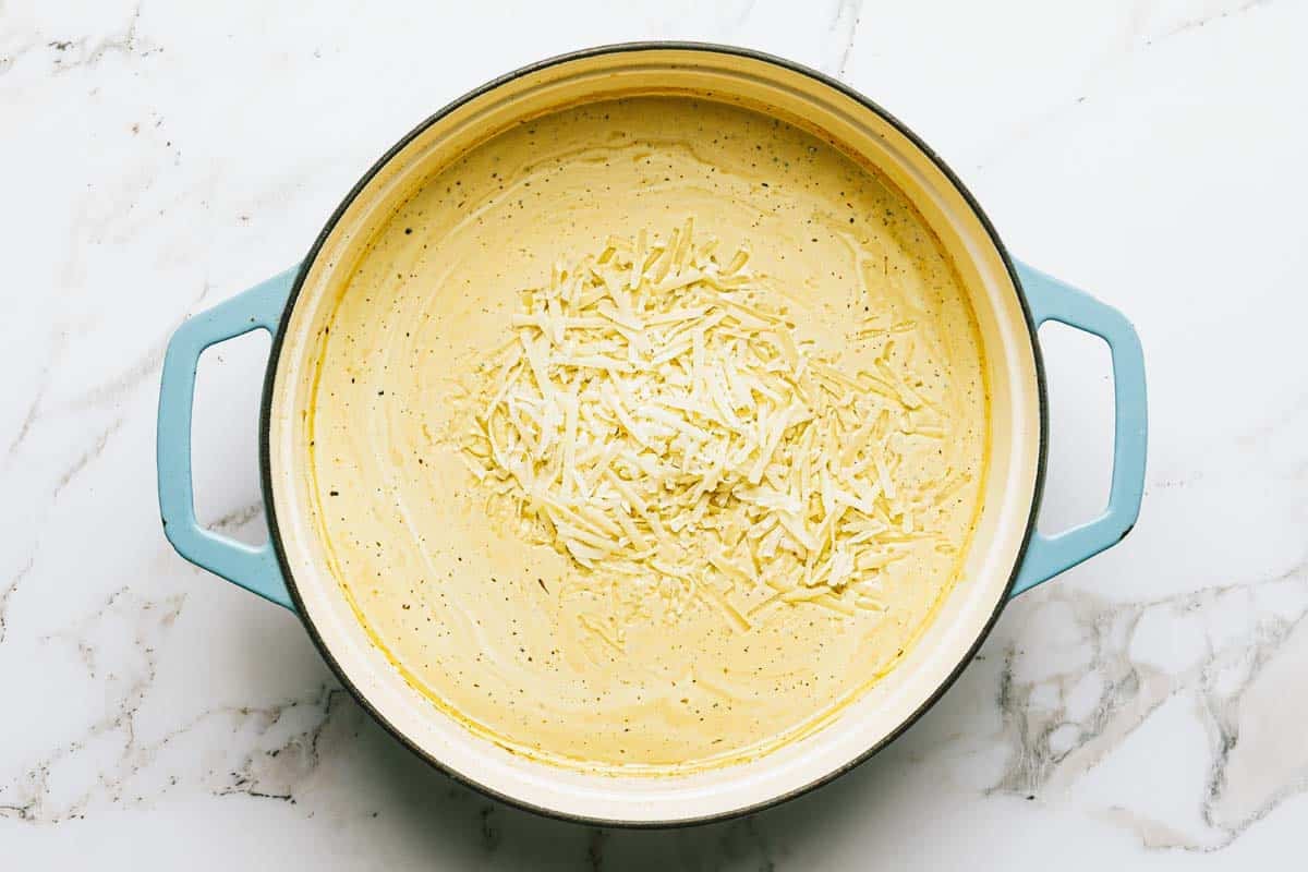 Creamy sauce with Parmesan cheese added to it. 