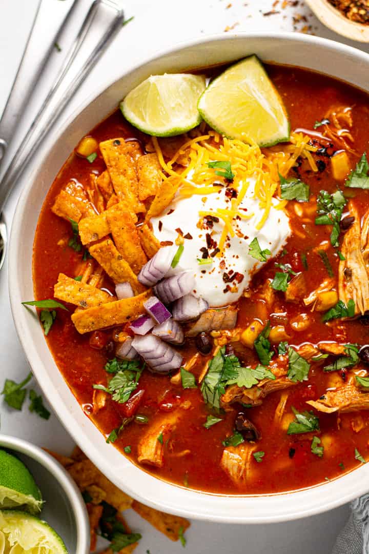 This chicken tortilla soup recipe is the easiest weeknight meal ever! 