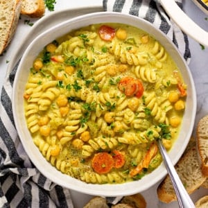 Easy Vegan Chickpea Noodle Soup - Running on Real Food