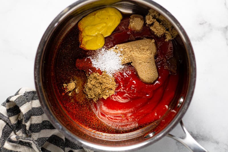 Sauce pan filled with ingredients for homemade barbecue sauce