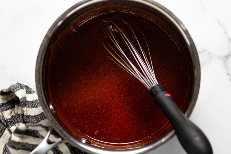 Sauce pan filled with ingredients for homemade barbecue sauce