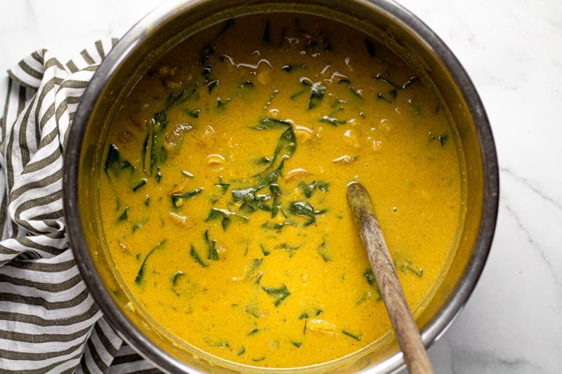 Finished shot of vegan curry in an instant pot