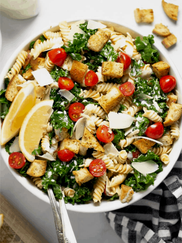 Caesar Kale Pasta Salad