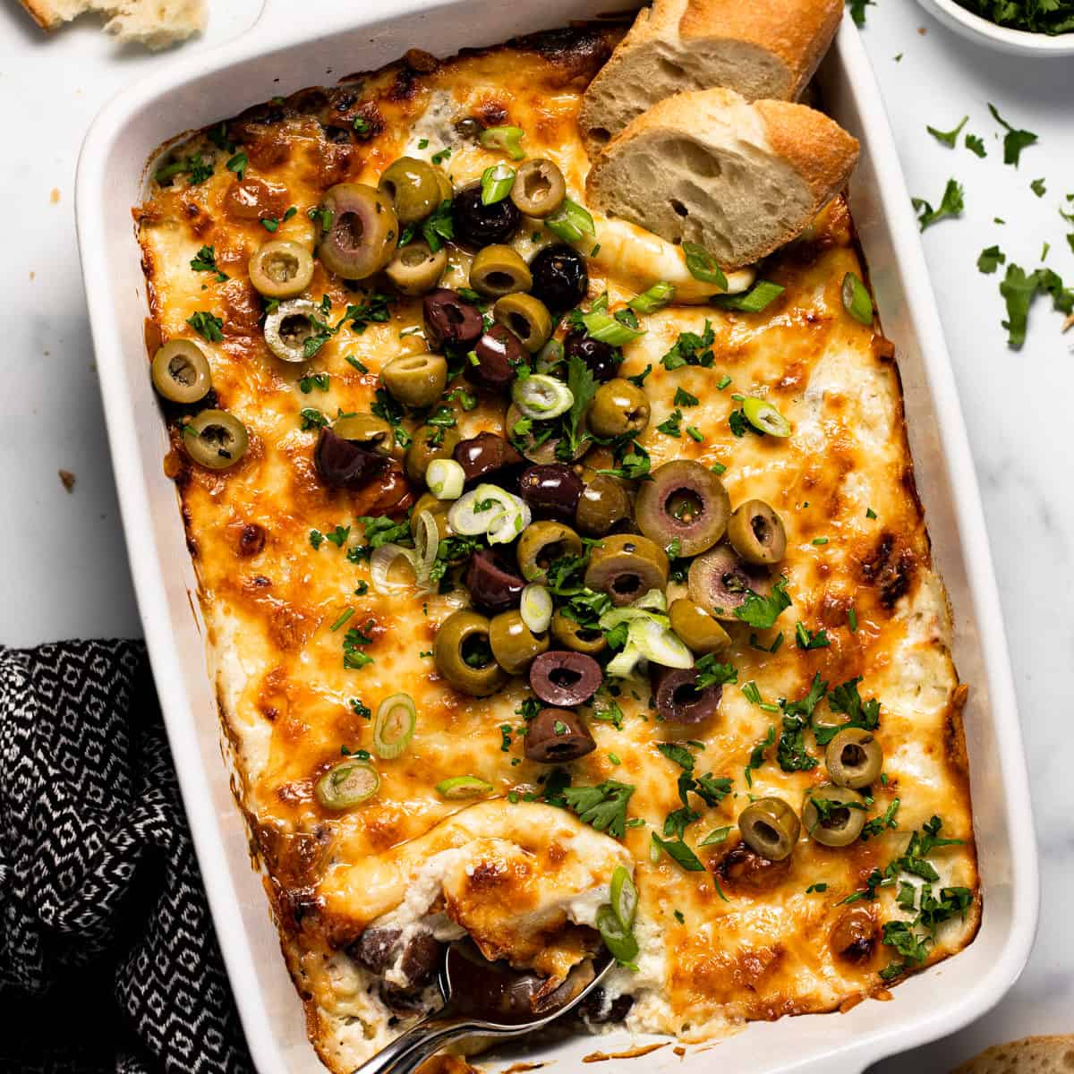 30 Minute Cheesy Baked Olive Dip