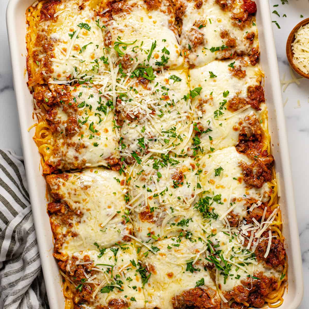 Cheesy Baked Spaghetti Recipe with Ground Beef
