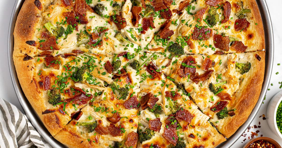 Chicken alfredo pizza.