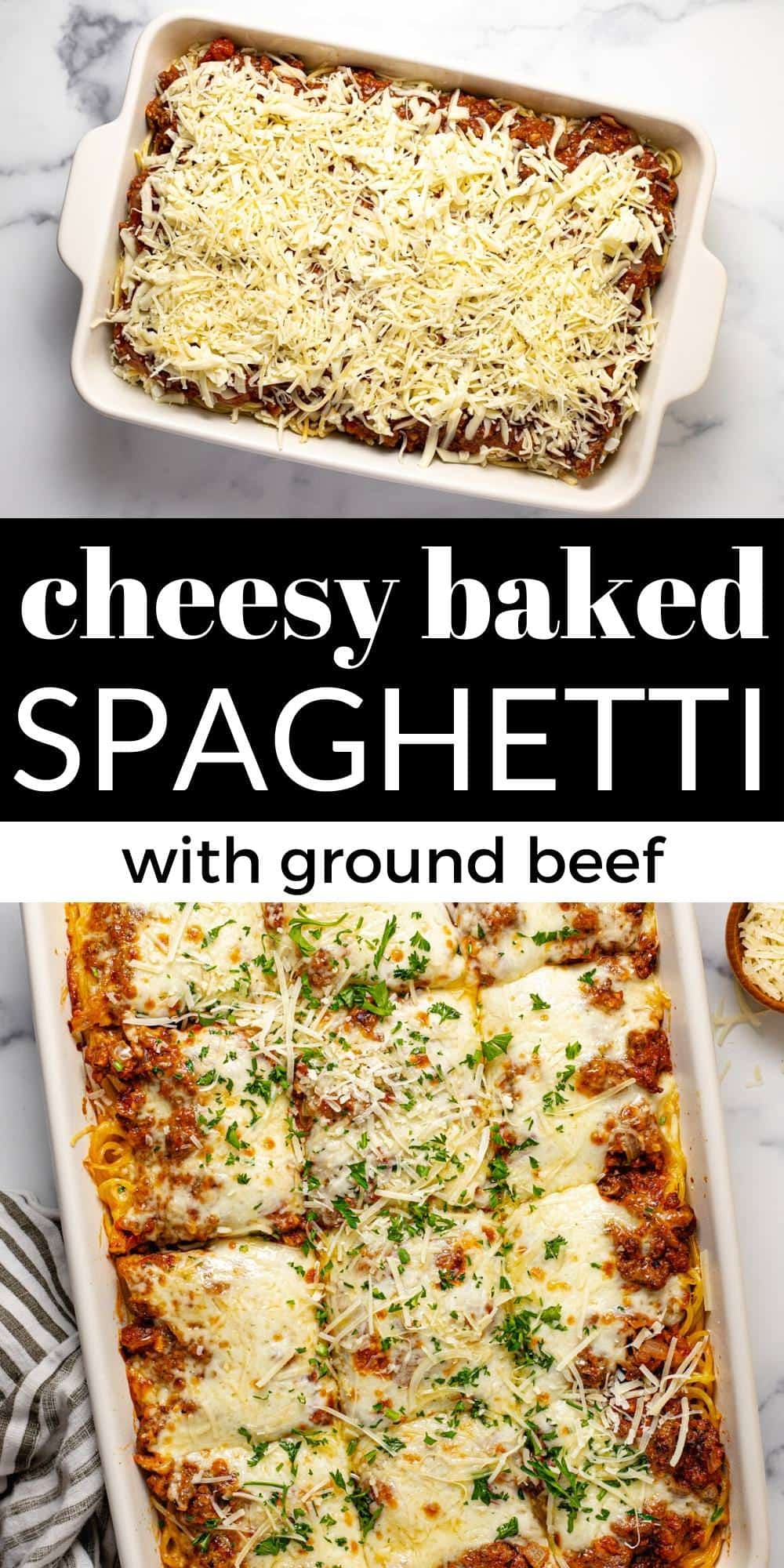 Cheesy Baked Spaghetti Recipe with Ground Beef - Midwest Foodie