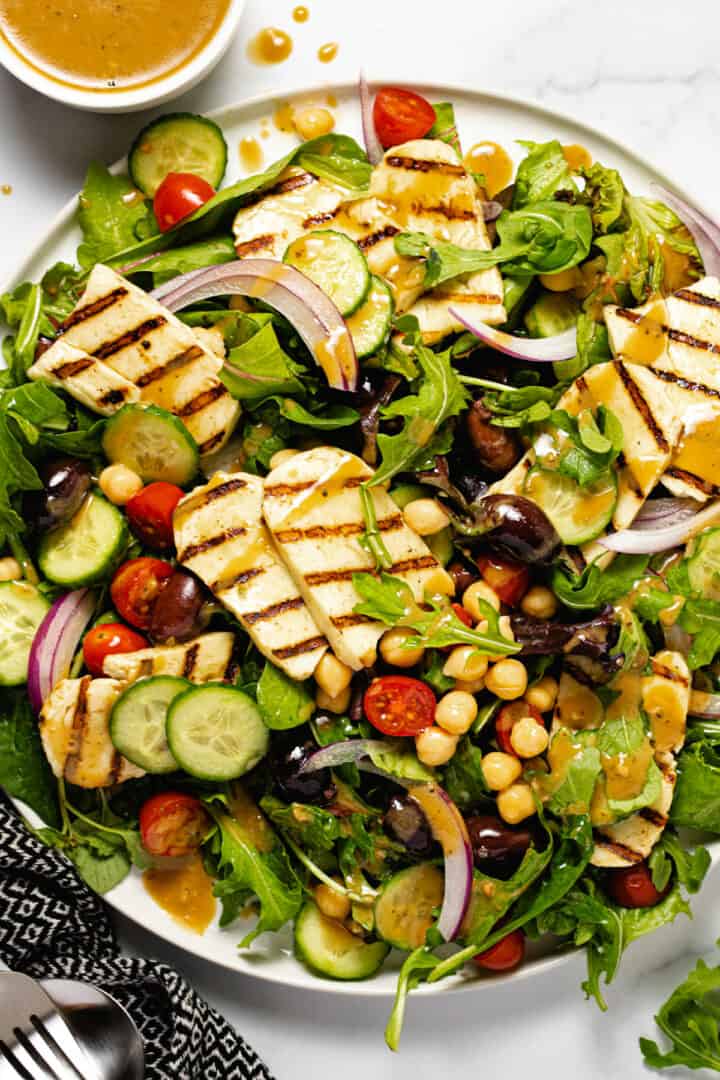 Simple Grilled Halloumi Cheese Salad - Midwest Foodie