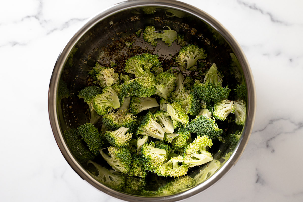 Instant pot insert  with fresh broccoli