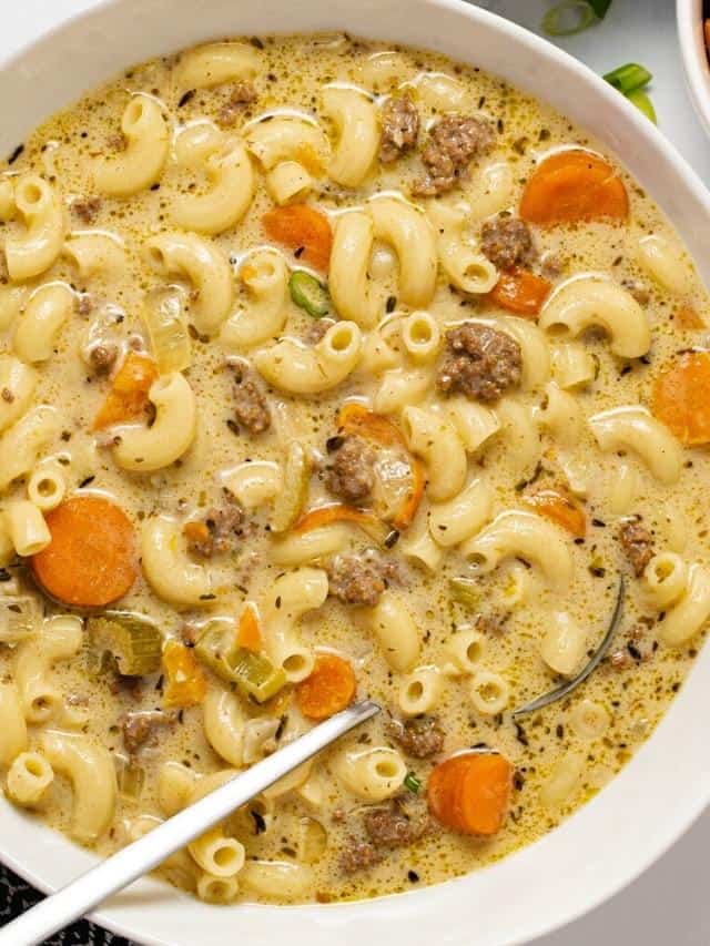 One-Pot Macaroni Cheeseburger Soup - Midwest Foodie