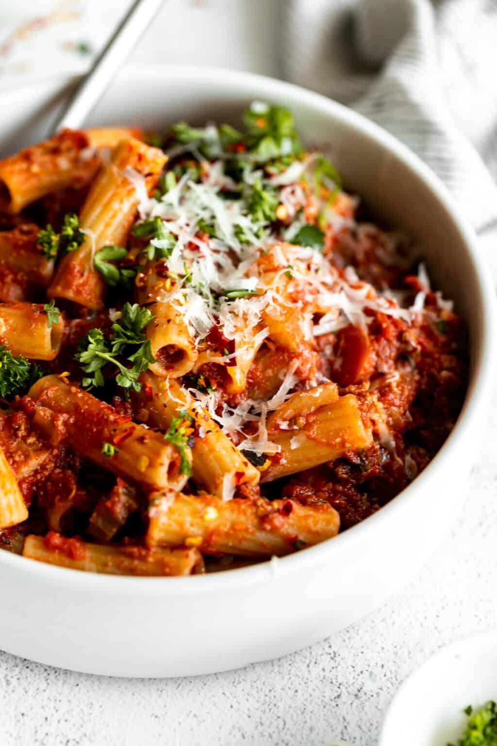 The Easiest Rigatoni Bolognese - Midwest Foodie