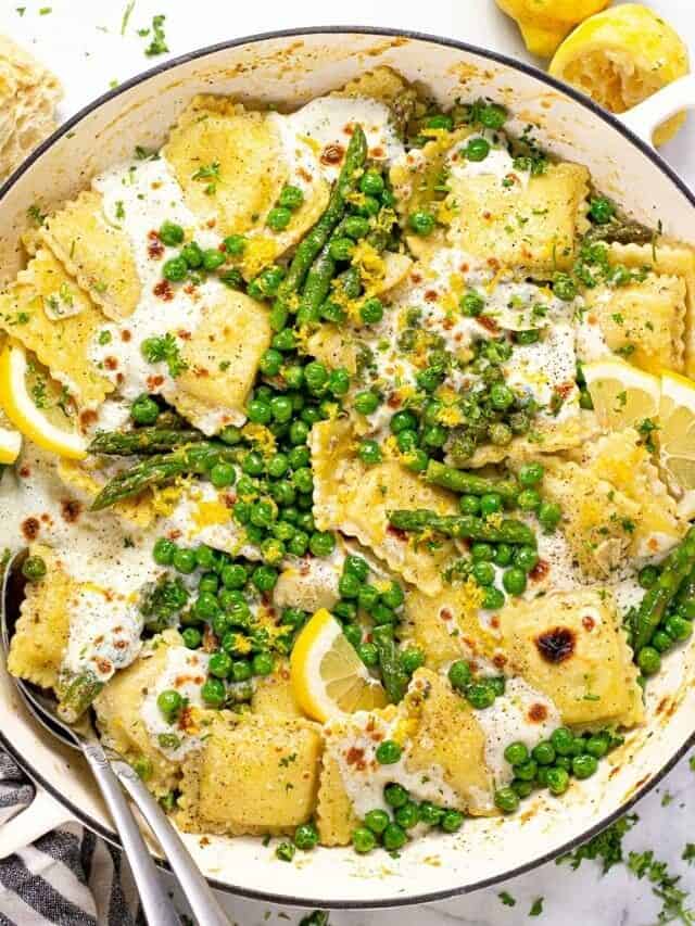 Ravioli with Peas and Asparagus