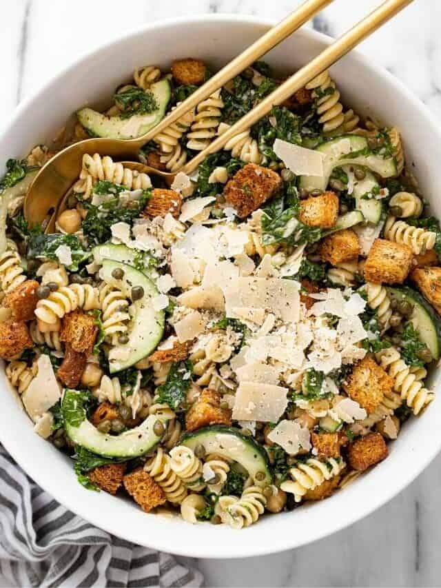 Kale Caesar Pasta Salad