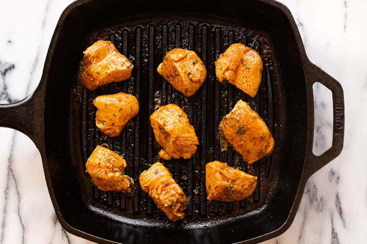 Cast iron grilled with marinated chicken breast.
